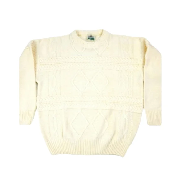 Bonner Ireland Beige Hand Loomed 100% Cotton Crew Neck Sweater